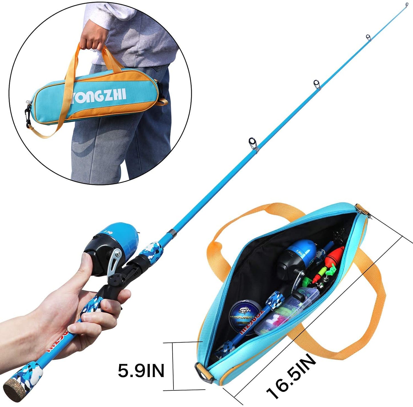 Sougayilang Kids Fishing Rods, portable telescopic fishing rod and reel combo, with fishing line, spincast fishing bag for youth, girls and boys, traveling, kids fishing rod (blue)