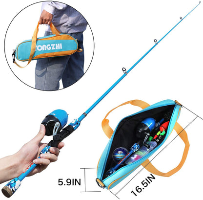 Sougayilang Kids Fishing Rods, portable telescopic fishing rod and reel combo, with fishing line, spincast fishing bag for youth, girls and boys, traveling, kids fishing rod (blue)