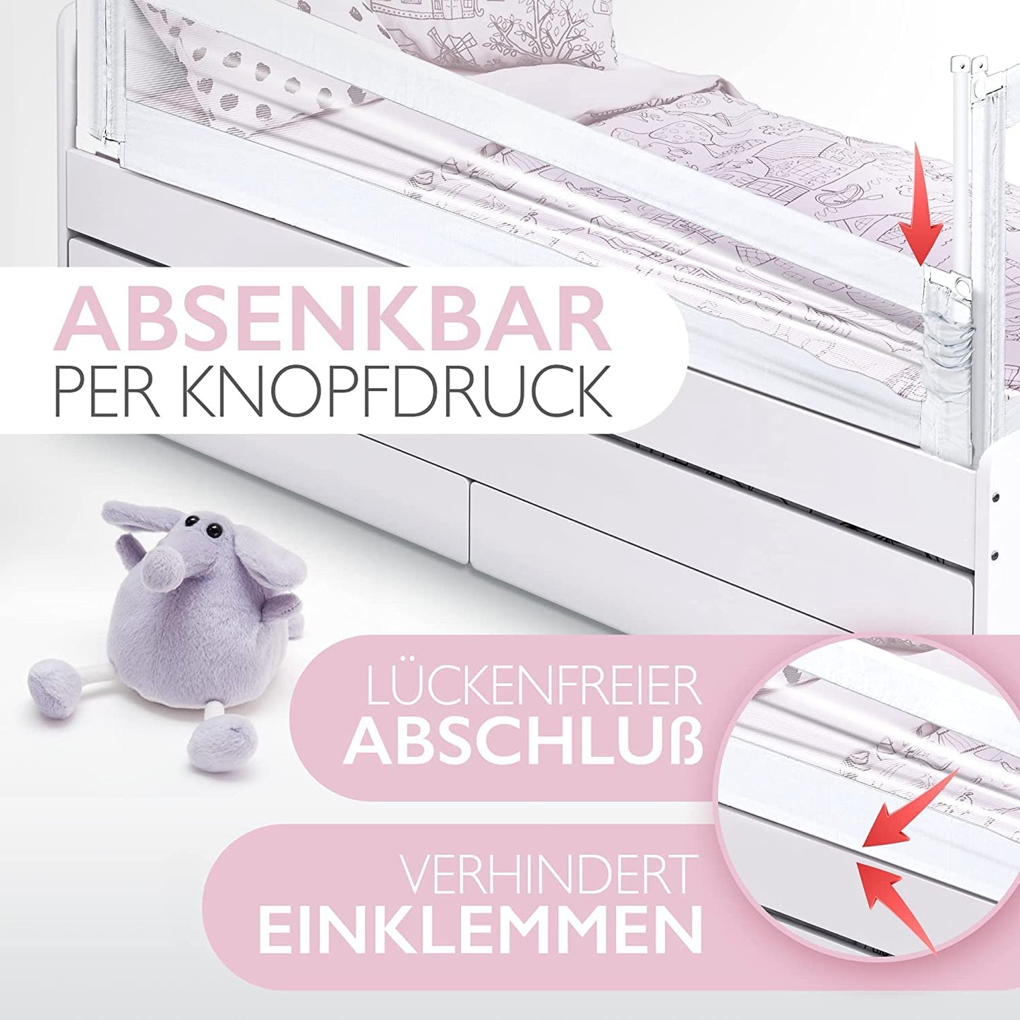 Kids Supply bed rail - Safe & height-adjustable bed guardrail [70-90cm] - Bed rail for children's bed & parents' bed [One side] (150 x 80 cm)