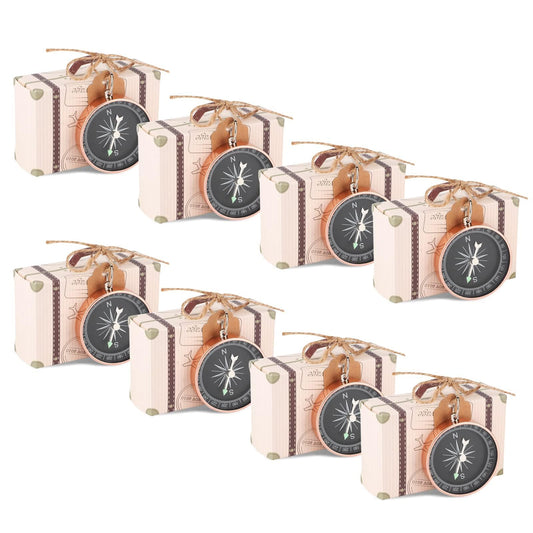 20pcs Mini Suitcase Wedding Favor Box, Candy Box, Vintage Kraft Paper Gift Box With Tags And Sackcloth String, Party Favor With Compass Gift Box For Sweet Wedding Baking Box Compass
