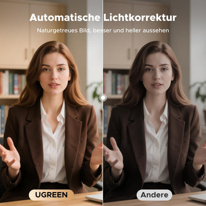 UGREEN UHD Webcam 4K, webcam with microphone and lens cover, PC camera with autofocus, automatic light correction, 70° FOV, USB-A/C connection, for PC/Laptop/Windows/Mac/Linux/Skype/FaceTime.
