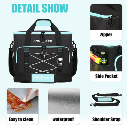 INSMEER Large 55L Cooler Bag, 90 Cans Foldable Cooler Bag, Leakproof & Waterproof Insulated Bag with Bottle Opener XXL Picnic Bag/Shopping Bag for Trip, Camping, Beach