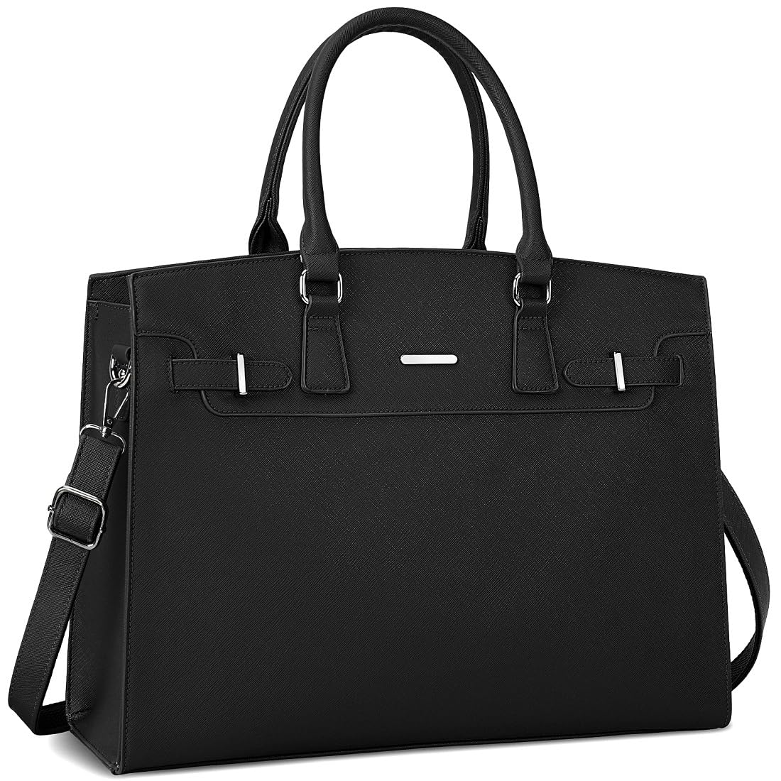 IGOLUMON women's handbag shopper large black laptop bag 15.6 inch PU leather shoulder bag waterproof for business office work teacher bag school