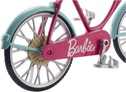 Barbie bike, bike with flower basket, moving wheels, pink bike doll, doll, gift for children, toy from 3 years, DVX55