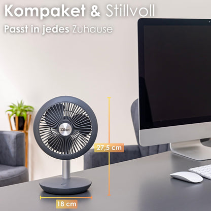 Zilan desk fan very quiet | Cordless | 4000 mAh battery | Fan | 90° adjustable | Desk fan | Air cooler | Energy-saving | 4 levels | 15 h cordless operation