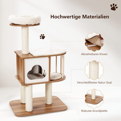 GYMAX Cat Tree Stable Cat Furniture Cat Scratching Post Climbing Tree for Cats Height 117 cm (Brown)