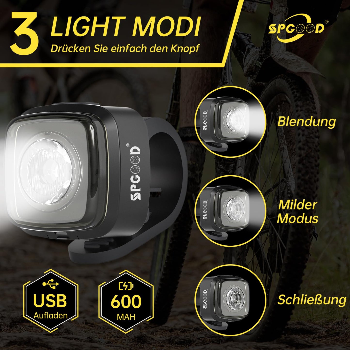 SPGOOD Bike Light Set, StVZO Approved Bicycle Lighting, Bike Light USB Rechargeable Type-C, Front and Rear Bike Light, IPX5 Waterproof Bike Lights