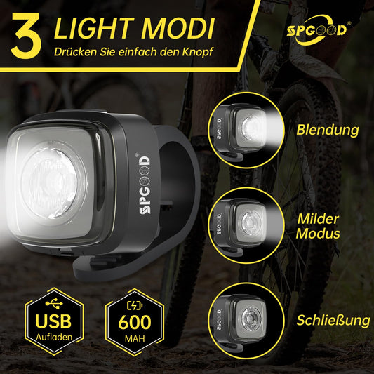 SPGOOD Bike Light Set, StVZO Approved Bicycle Lighting, Bike Light USB Rechargeable Type-C, Front and Rear Bike Light, IPX5 Waterproof Bike Lights
