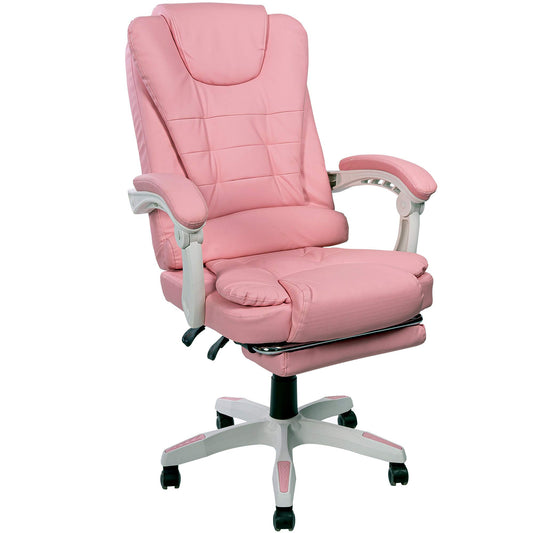 Office chair with footrest and flexible 3-point armrests - desk chair in leather-look design - ergonomic office chair with adjustable backrest for healthier sitting posture, color: Pink