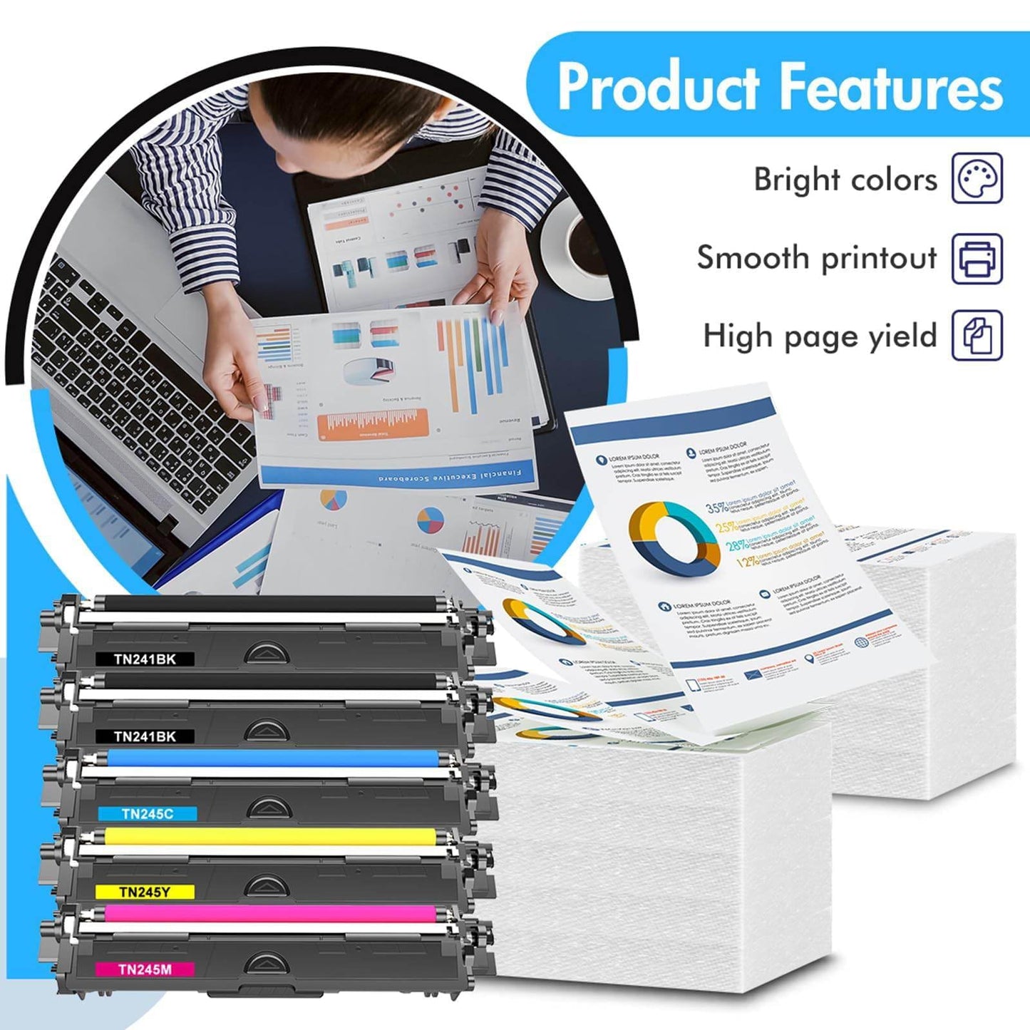 5-pack TN241 TN245 Compatible for Brother MFC 9332CDW Toner DCP 9022CDW MFC 9142 CDN HL-3142CW MFC-9332CDW MFC-9142CDN DCP-9022CDW DCP-9020CDW HL-3152CDW HL-3140CW TN241BK TN245C TN245Y TN245M