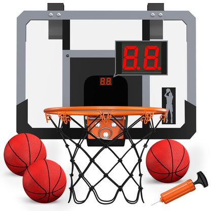 HYES Mini Basketball Hoop for Kids, Room Basketball Set with Electronic Scoreboard, 3 Ball Pump Indoor Outdoor Basketball Hoop, Sports Toy Basketball Board