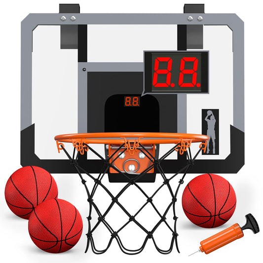 HYES Mini Basketball Hoop for Kids, Room Basketball Set with Electronic Scoreboard, 3 Ball Pump Indoor Outdoor Basketball Hoop, Sports Toy Basketball Board