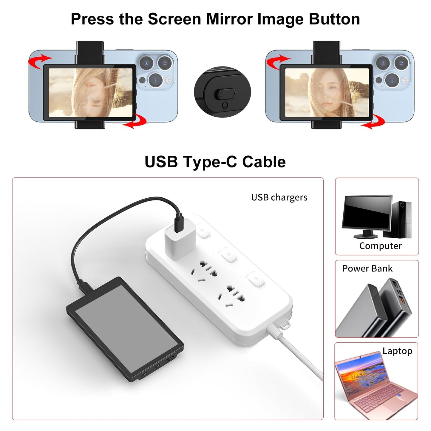 Newmowa Vlog selfie phone monitor screen with magnetic phone holder, phone back camera selfie accessory for selfie, vlog, TikTok, compatible with iPhone (does not support 4K recording)