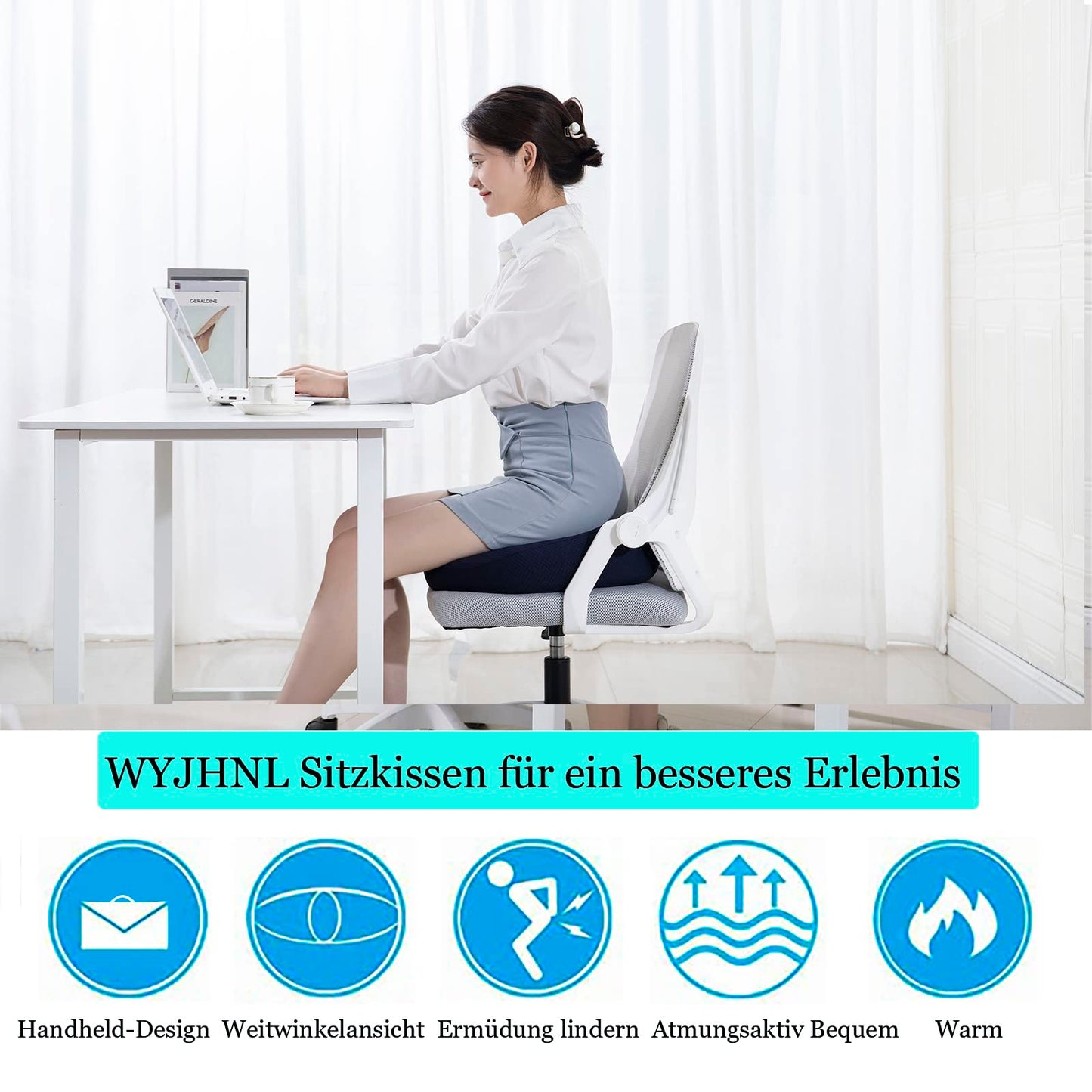 WYJHNL Ergonomic/Orthopedic Seat Cushion for Office Chair/Car, Seat Pad/Seat Pads/Seat Riser Adult Seat Riser for Buttocks, back pain, floor, chair 40x40cm Blue