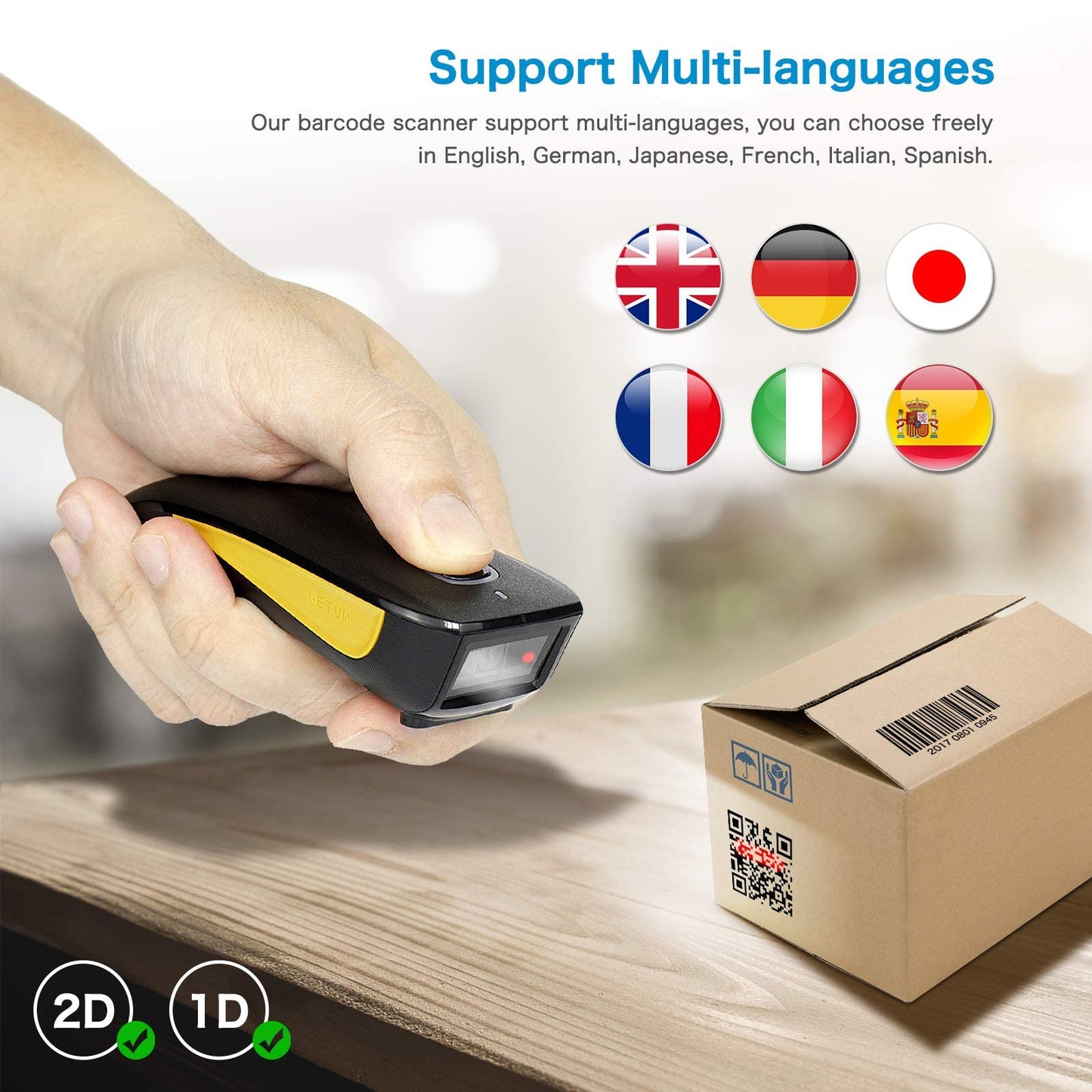 NETUM C750 Wireless Barcode Scanner Bluetooth Compatible Small Pocket USB 1D 2D QR Code Scanner for Inventory, Barcode Image Reader for Tablet iPhone iPad Android iOS PC POS.