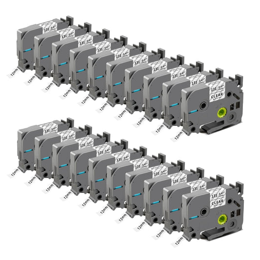20x Compatible Brother P-Touch TZe-131 TZe Label Tape TZ-131 KZe-131 Ub-131 Cassette 12mm Black on Clear for Brother Label Maker Ptouch PT-H105 H100R H107B Cube Plus