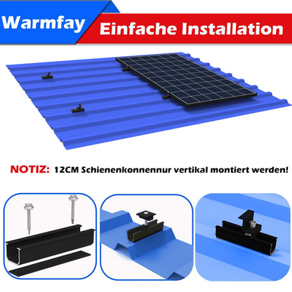 Warmfei Solar Module Mounting Kit, Black 12CM Aluminum Profile and Adjustable Clamps Fastening for Solar Module, Solar Panel Bracket 4 Module 30-35MM for Flat Roof Trapezoidal Sheet Metal Roof