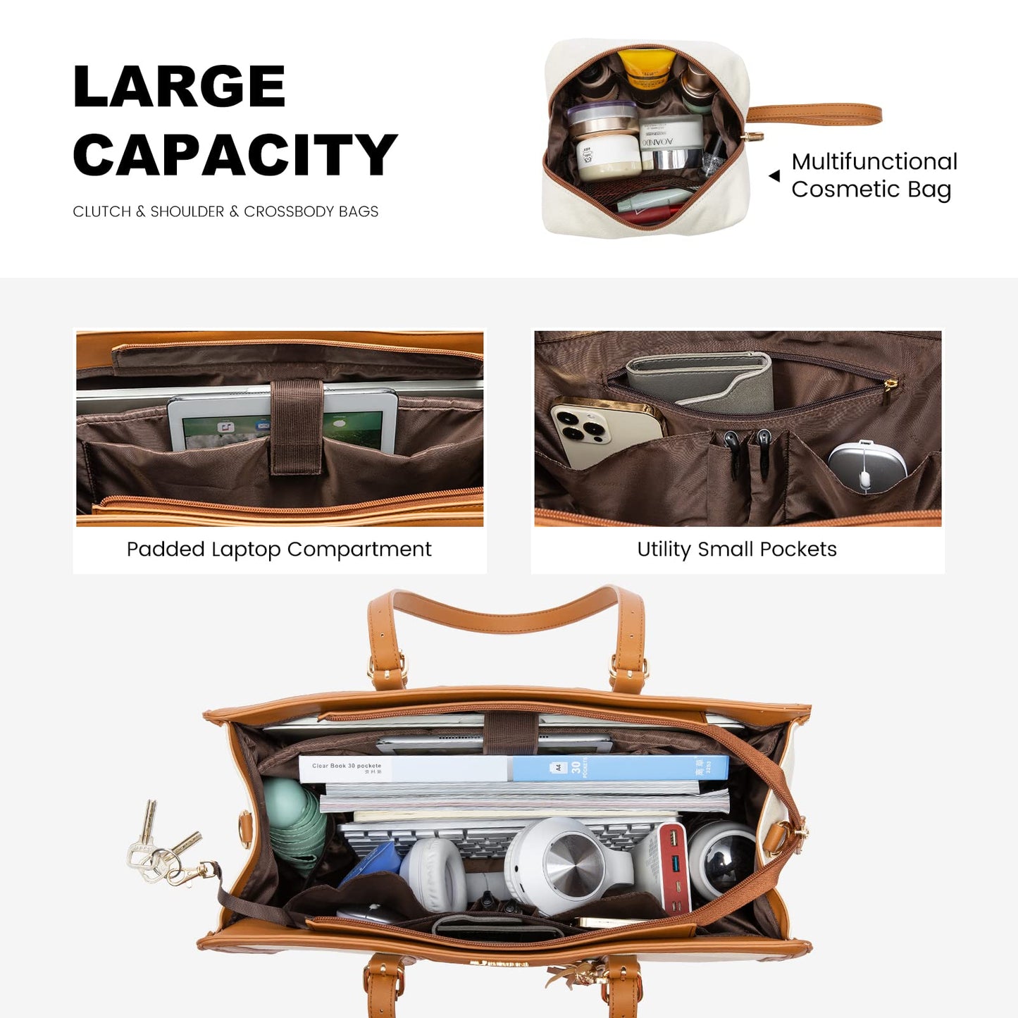 LOVEVOOK laptop handbag for women, fits up to 15.6 inch laptop. Can be used as tote, shoulder, crossbody bag. Made of canvas, perfect for office, business, travel or leisure. Elegant and spacious for teachers and professionals.