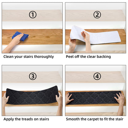 YISUN Stair Treads 15 Pieces, Anti-Slip Stair Tread Mats, Self-Adhesive Rectangular Stair Carpet, Carpet Stair Steps for Outdoor Indoor Use for Kids, Elderly, and Dogs, 20 x 65 cm (Dark Gray)