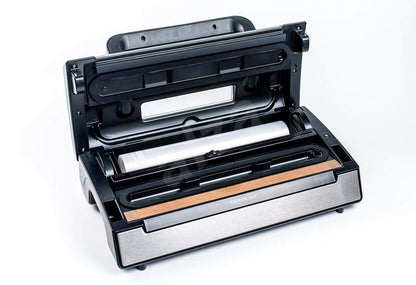 Maxxo VM Pro Professional Vacuum Sealer with double sealing seam, 20 l/min. vacuum pump, 900 mbar sealing pressure, for food vacuum sealing in stainless steel.