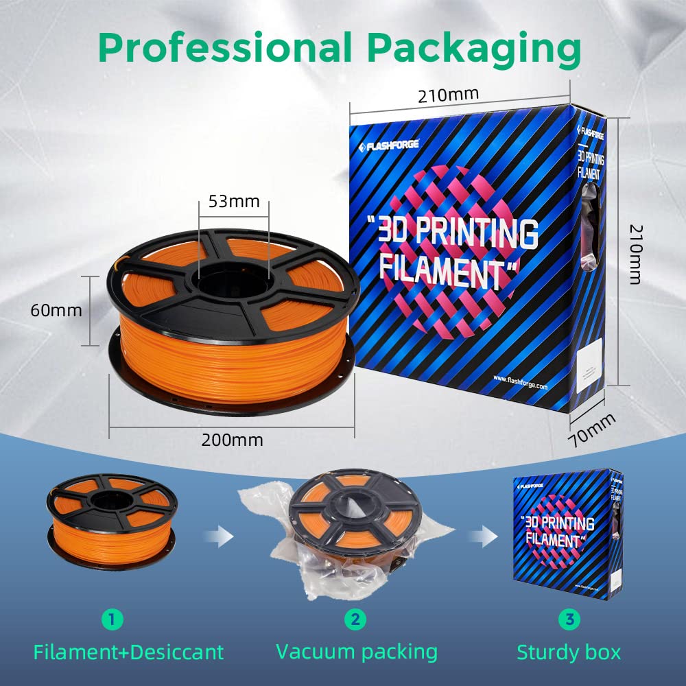 FLASHFORGE ABS PRO 3D Printer Filament, Durable and Heat-resistant Filaments, 1kg spool (2.2lbs), Dimensional Accuracy +/- 0.02mm, Strong and Long-lasting ABS Consumables (Orange)