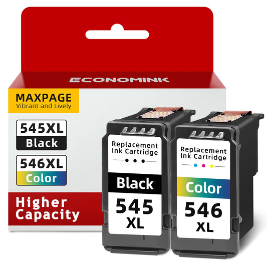 Economink 545 546 XL Multipack, cartridges 545 546 Compatible for Canon printer cartridge 545 546, PG-545XL Black, CL-546XL Color. Suitable for Canon PIXMA TS3300, TS3150, TS3350, TS3400, TS4500 printers.