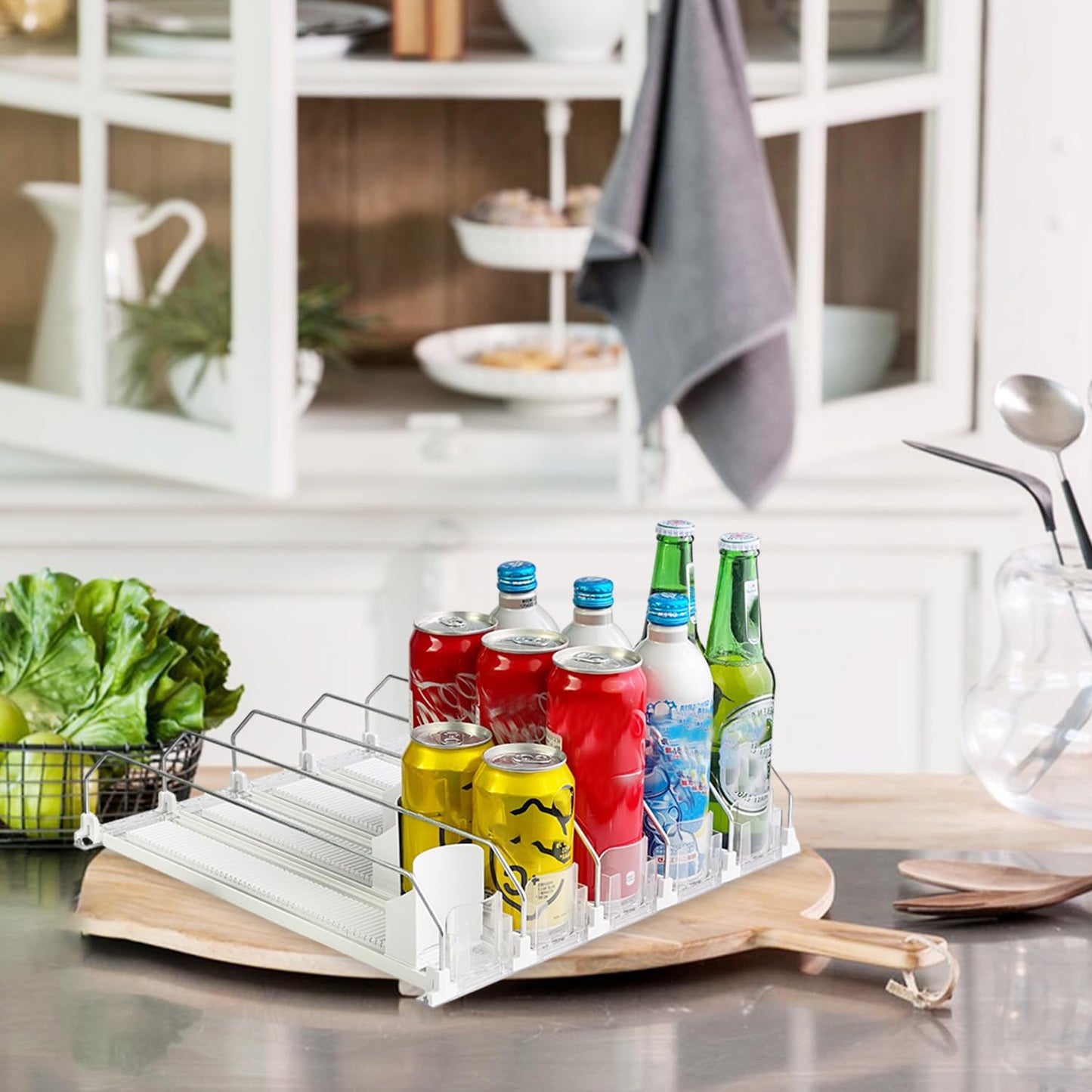 ZIOYA Refrigerator Can Organizer White AVCE Sticker Refrigerator Organizer Drink Can Dispenser Can Holder for 25 Beverage Cans Drinks Beer Soda Storage