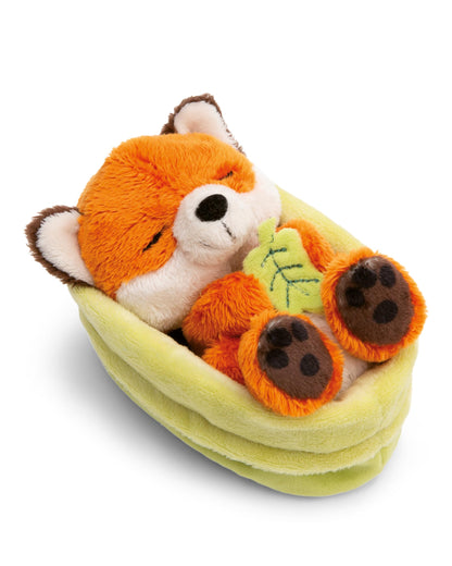 NICI cuddly toy fox with leaf 12cm sleeping in basket - orange - made of soft plush, cute plush toy for cuddling and playing, for children & adults - 61581