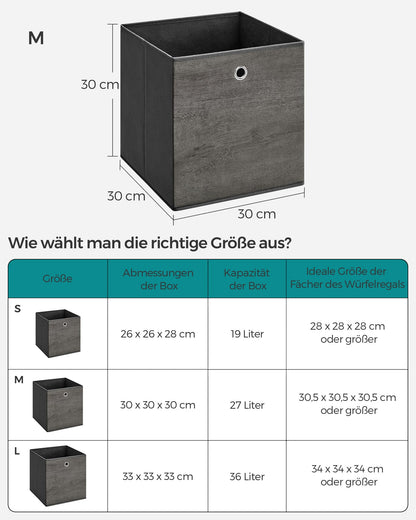 SONGMICS Storage Box, Set of 6, Organizing Boxes, Fabric, Foldable, 30 x 30 x 30 cm, Cloth Box, for Cube Shelf, Clothing Organizer, Mist Gray RFB102G01