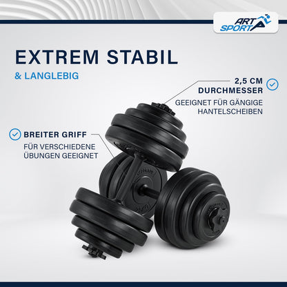 ArtSport 2er dumbbell set 30kg - dumbbell set with 2 dumbbells, 16 weight plates, and star locks - strength training dumbbell set dumbbell