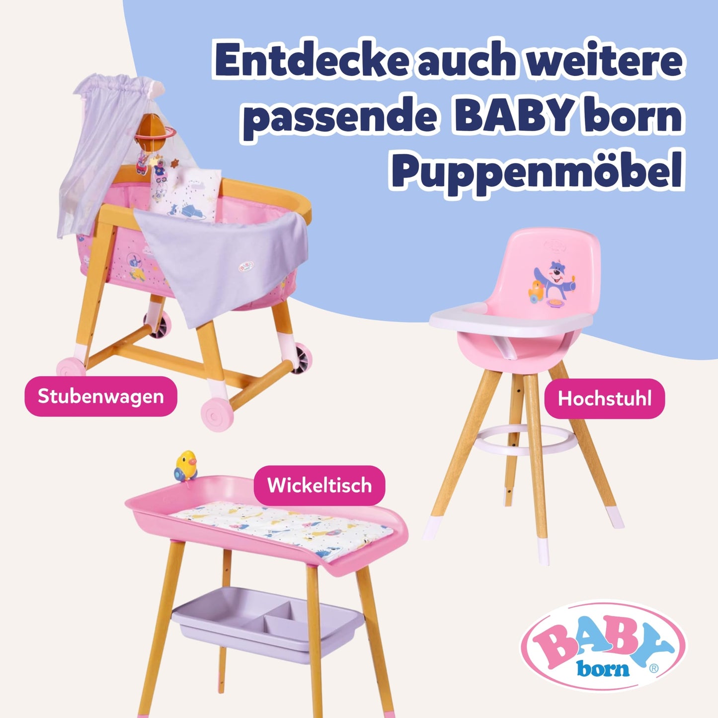 Zapf Creation 830000 BABY born Clothes Stand - Doll Clothes Rack with Wood-look and Accessories, Multicolored