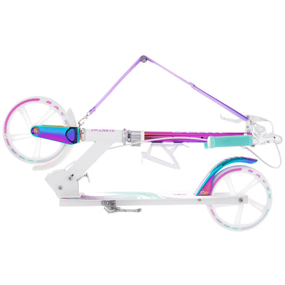 Raven Scooter Kick Scooter for Kids Adults | foldable | adjustable height | carrying strap | bell | bottle holder (Celia White with handbrake, 200mm)
