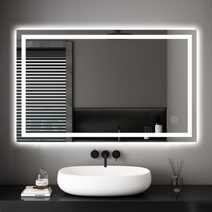 Dripex bathroom mirror wall mirror LED illuminated bathroom mirror with touch switch fog-free cool white 6400K energy-saving light mirror 60x100 cm