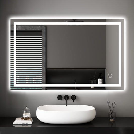 Dripex bathroom mirror wall mirror LED illuminated bathroom mirror with touch switch fog-free cool white 6400K energy-saving light mirror 60x100 cm