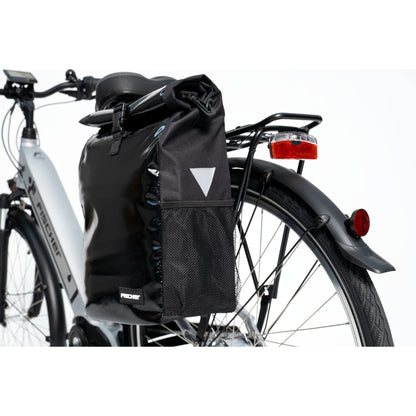 FISCHER Bike Rack Bag Courier, bike bag, messenger bag, reflector, 18 liters, water resistant, black
