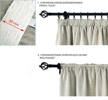 WOLTU 2 pieces of curtains blackout with pencil pleat, 250g/m² heavy thermal curtains cold protection damask look lightproof for living room bedroom, 135x245 cm Bordeaux