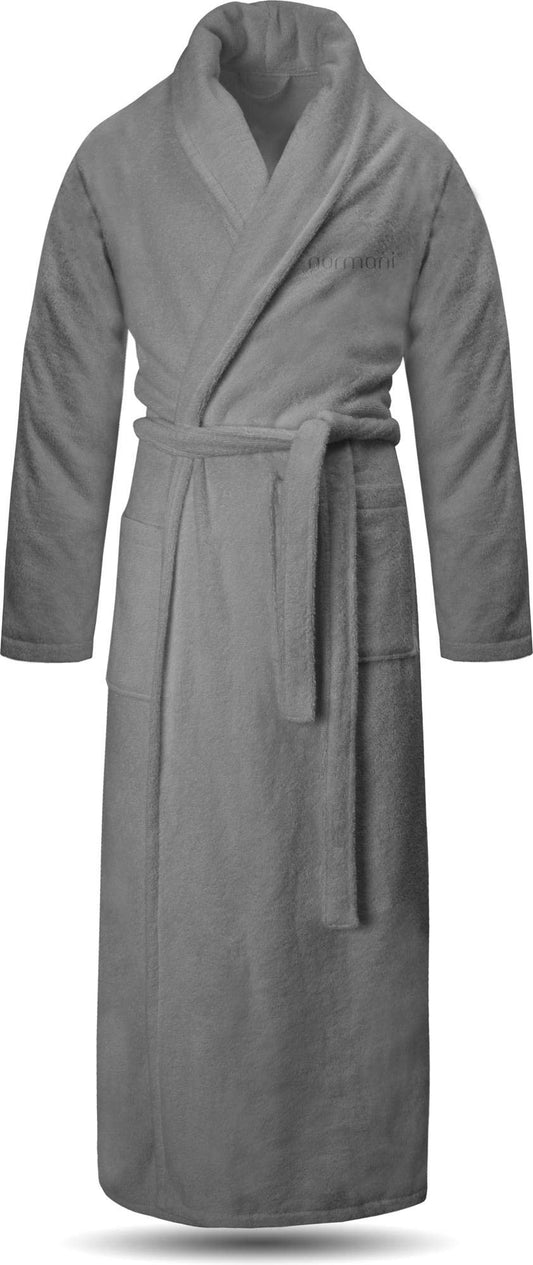 normani Extra long bathrobe made of 100% cotton - terry sauna robe for women and men -free of harmful substances - awarded with Öko Tex 100 Color Grey Size L