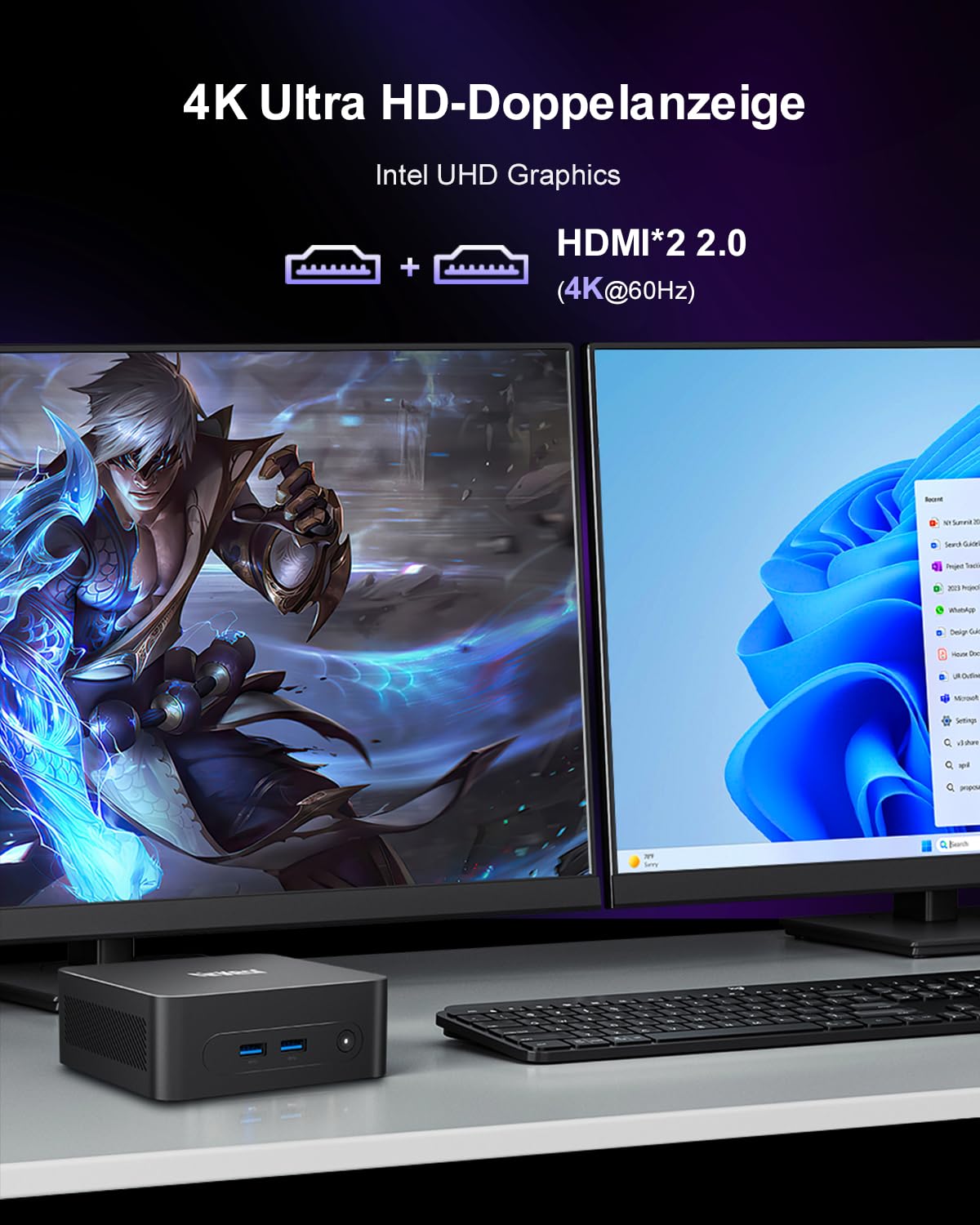 Ninkear Mini PC N100, mini computer with USB-C, 16GB DDR4 RAM 512GB M.2 SSD mini gaming PC, 4K dual display, W-11 HDMI 2.0, USB 3.0/WiFi 6/BT 5.2, suitable for office home entertainment, learning.