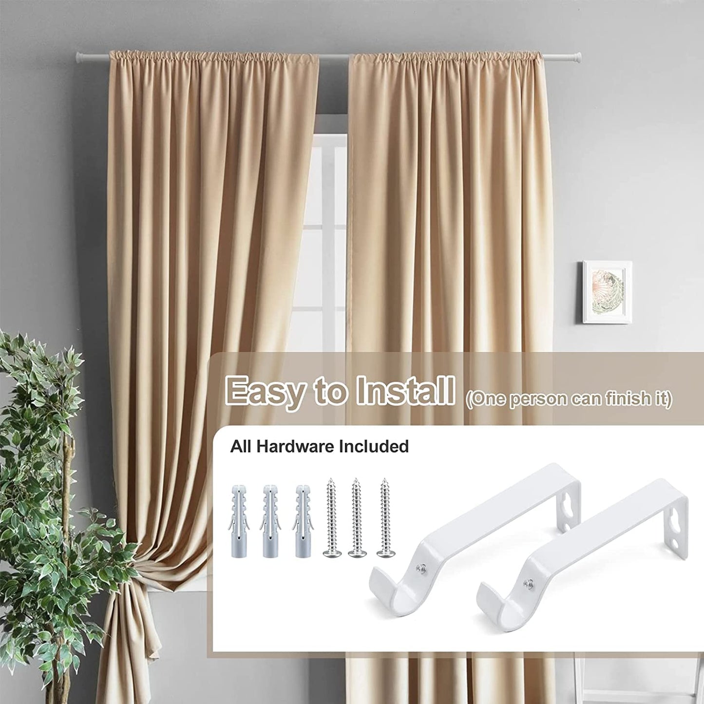 Curtain rod, 71-472 cm curtain rod with teacup lid brackets, stainless steel hardware set, 16 mm diameter curtain rod Adjustable decorative for bedroom/Matte white