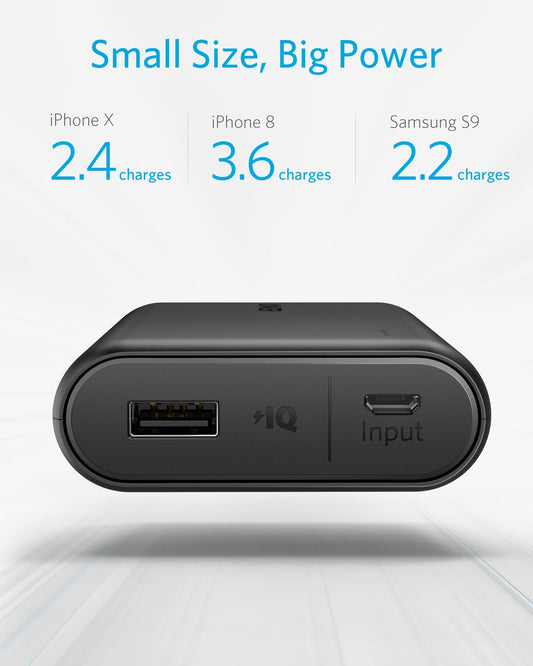 Anchor Powerbank PowerCore 10000mAh, the small and lightweight external battery, compact for iPhone XS Max/XR/XS/X/8/8Plus/7/6s/6Plus, iPad, Samsung Galaxy, and other smartphones (Black)