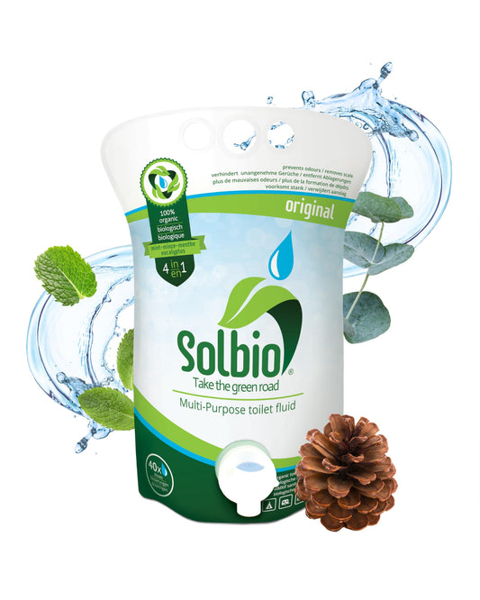 Solbio Original Sanitation Liquid for Camping Toilet 1.6l 100% Organic & Vegan - Biodegradable sanitary additive with scent of eucalyptus, pine, and mint.