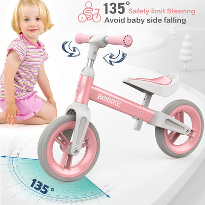 MHCYLION balance bike for 1.5-4 year olds up to 25kg, adjustable handlebar and seat height, handlebar lock, ultralight kids' balance bike for boys and girls (pink)