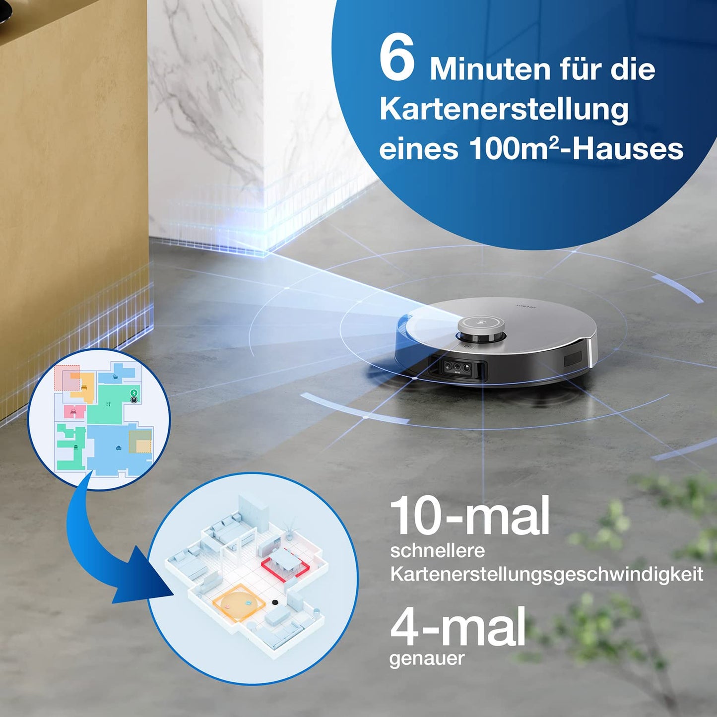 ECOVACS DEEBOT X1 OMNI, robot vacuum cleaner with mopping function and multifunctional cleaning station (dust emptying/water cleaning), 5000pa, 3D obstacle detection, 260 min battery, Yiko voice assistant