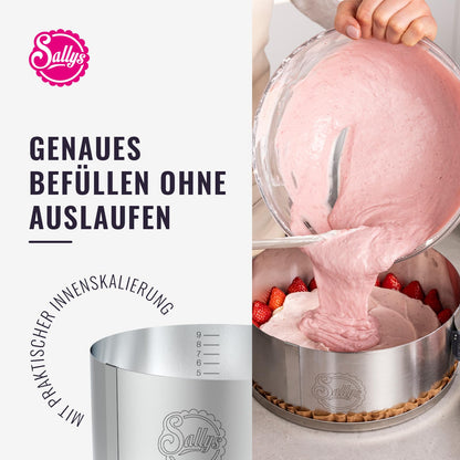 Sally's cake ring 10 cm - diameter adjustable 17-30 cm - baking pan made of stainless spring band steel - with scaling & clamp closure - dishwasher safe