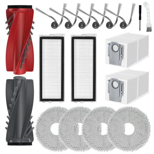 18 pieces of Qrevo S5V accessories for Roborock Qrevo S5V/Qrevo Curv/Qrevo Curv S5X/Qrevo Edge/Qrevo Edge S5A vacuum cleaner, 1 pair of main brush, 6 side brushes, 2 filters, 4 rags, 2 dust bags.