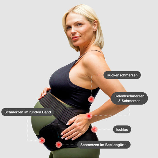 BABYGO® belly belt Pregnancy | Pregnancy belt Support belt belly support pelvic belt | including exercise book - Yoga for pregnant women M Black