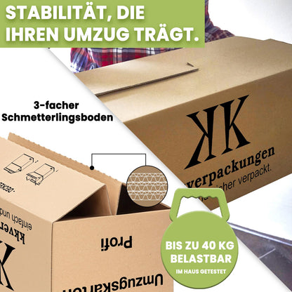 2 double-walled moving boxes, 5 pieces | Extra sturdy & stackable with double corrugation | Strong butterfly bottom | High load capacity | Ideal for any move