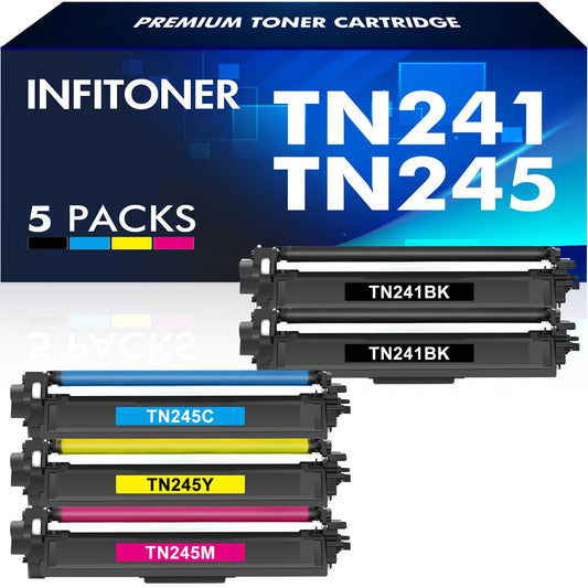 5-pack TN241 TN245 Compatible for Brother MFC 9332CDW Toner DCP 9022CDW MFC 9142 CDN HL-3142CW MFC-9332CDW MFC-9142CDN DCP-9022CDW DCP-9020CDW HL-3152CDW HL-3140CW TN241BK TN245C TN245Y TN245M