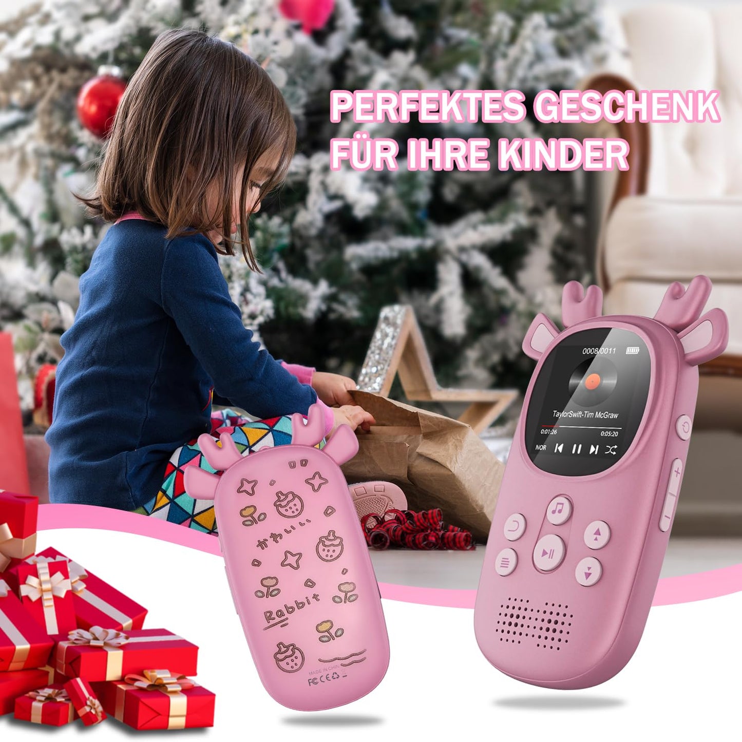CCHKFEI 32GB MP3 Player Kids Bluetooth 5.3 Music Player, Bluetooth MP3 Player with Headphones & Speaker with FM Radio, Support One-Button Playback Recordings, Pedometer, Stopwatch