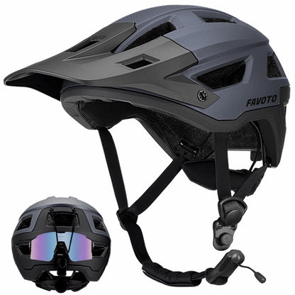 Favoto Mountain Bike Helmet with Visor Lightweight - Double In-Mold Technology MTB Helmet for Men Women Road Cycling Helmet L(59-61cm) Adjustable Grey
